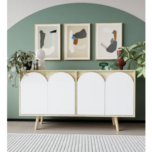 VM VERTEX MOBİLYA Venezia Ahşap Ayaklı Bohem Konsol Safir Meşe Gövde -Beyaz Kapak 150  cm