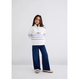 Yarı Fermuarlı Çizgili Beyaz SWEATSHIRT7S10065-70057