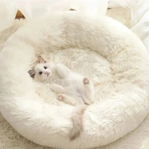 Peluş Yumuşak Kedi Yatağı Köpek Yatağı Minder Tüysüz Beyaz