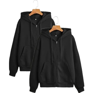 2'li Siyah Renk Fermuarlı Mevsimlik Hırka / Sweatshirt