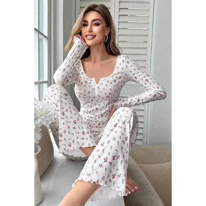 Merry See Çiçek Desenli Uzun Kollu Pijama Takımı