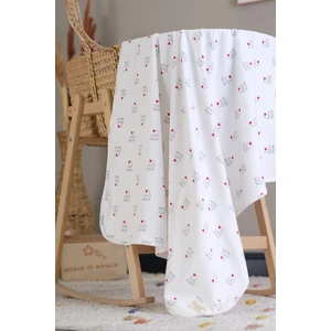 Çift Taraflı Interlok Bebek Battaniyesi  %100 Pamuk  100 x 85 cm ( Kırmızı Kalp )