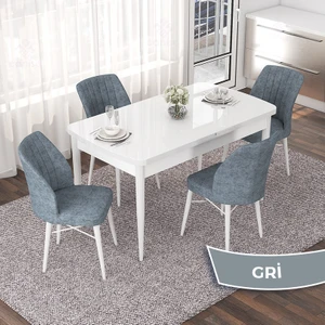 Concept Nef Serisi 70X114 Açılabilir Mdf Mutfak Masa Takımı Beyaz Masa ve 4 Sandalye