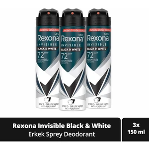 Men Erkek Sprey Deodorant Invisible Black & White 150 ml X3