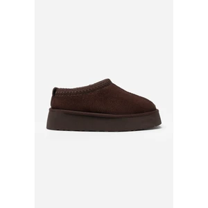 Nişantaşı Shoes Sweet Kahve Süet Içi Kürklü Düz Taban Sabo Ev Terliği
