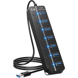 7 Port Usb 3.0 Hub Çoklayıcı Çoğaltıcı Switch Splitter 1.2 Metre Kablo Siyah ZR790
