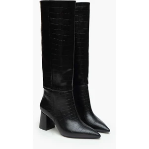 Nişantaşı Shoes Briar Siyah Desenli  Sivri Burun Kadın Topuklu Çizme