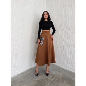 Ozy Fashion Kadın Kışlık Süet Kloş Etek UZSÜ007