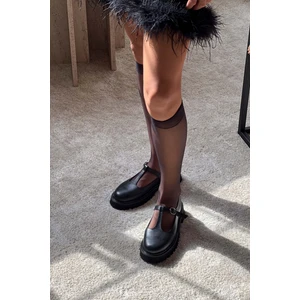 Nişantaşı Shoes Stana Siyah Deri Toka Detaylı Kalın Tavan Kadın Ayakkabı