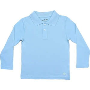 Polo Yaka Basic Mavi Uzun Kollu Unisex Çocuk T-Shirt