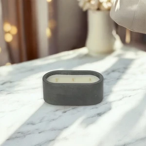 Julzen Home Design Oval Minimal Beton Kutu Sandal Ağacı Kokulu Soya Mumu