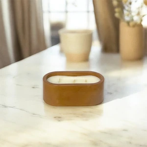 Julzen Home Design Oval Minimal Beton Kutu Sandal Ağacı Kokulu Soya Mumu