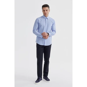 Mavi Slim Fit Pamuklu Klasik Kravatlık Gömlek