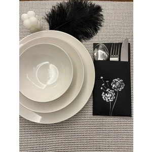 Gümüş Yaldızlı Siyah Cepli Hindiba Çiçeği Peçete 12 Adet