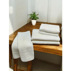 6 Parça Beyaz Banyo Havlu Seti Ayak Havlusu, Banyo Havlusu, Saç Havlusu