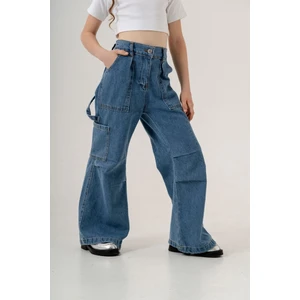 Kız Çocuk Cep Pileli Kot Pantolon G2149