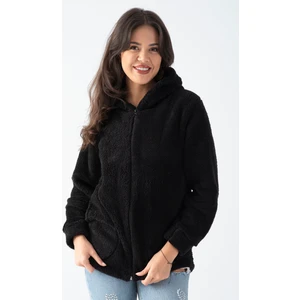 Etkimod Kadın Siyah Kapüşonlu Peluş Ceket