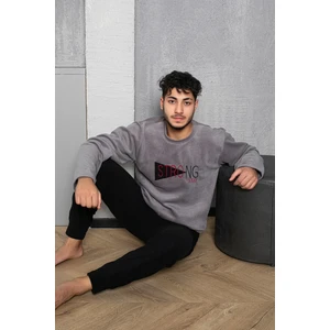 Sude Homewear Erkek Yazı Desenli Polar Pijama Takımı