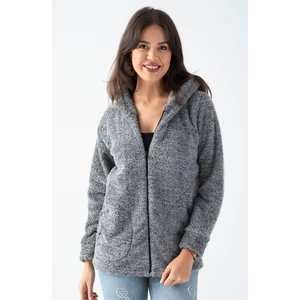 Kadın Siyah Kapüşonlu Peluş Ceket