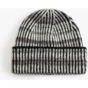 Örgü Bere Yün Karışımlı Katlama Detaylı Çizgili