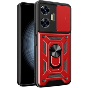 Realme C55 Ile Uyumlu Kılıf Kamera Korumalı Sürgülü Yüzüklü Standlı Tank
