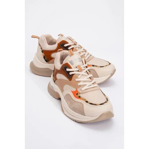 Crown Bej Taba Bağcıklı Kadın Kalın Taban Spor Sneakers