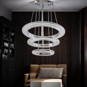 Cristal Gümüş 3 Lü 3 Renk Ledli Lüks Modern Sarkık Tekli Avize