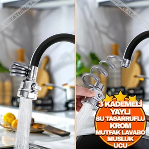 3 Fonksiyonlu Su Tasarruflu Musluk Başlığı | Yaylı Krom Mutfak Lavabo 360 Derece Döner Musluk Ucu