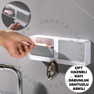 Yapışkanlı Çift Hazneli 2 Li Set Sabunluk Banyo Mutfak Lavabo Metal Katı Sabunluk