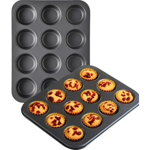 12 Li Muffin Kalıbı Teflon Çelik 100 Muffin Kağıtlı