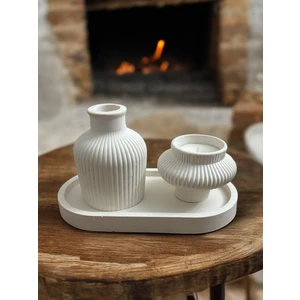 3 Lü Çizgili Dekoratif  Vazo Set