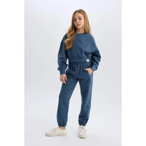 Kız Çocuk 2'li Takım Bisiklet Yaka Sweatshirt Beli Lastikli Eşofman Altı E3615A824WN