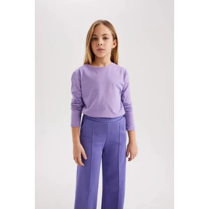 Kız Çocuk Mor Regular Fit Düz Kesim Bisiklet Yaka Basic Düz %100 Pamuk Uzun Kollu Tişört B7785A8NS