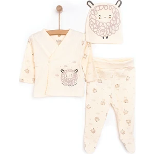 Yenidoğan Organic Little Lamb Zıbın-Şapka-Patikli Alt 3lü Set Kız Bebek