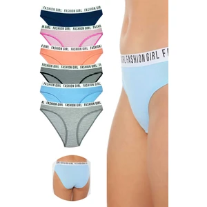 6 Adet Beli Yazılı Lastik Pamuk Kadın Külot