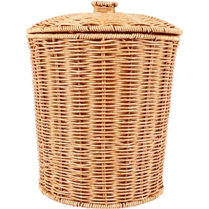 Dokuma Sepet Çöp Kutusu Yuvarlak Rattan Çöp Sepeti Kapaklı Ekici Dokuma Saklama Sepetleri Hasır Çöp Sepeti Çöp Kutusu (Yurt Dışından)