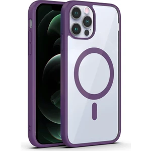 Apple iPhone 12 Pro Kapak ile Uyumlu Magsafe Wireless Şarj Özellikli Tam Koruma Sert Kılıf - Mor