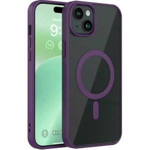 Kzy Apple iPhone 15 Kapak ile Uyumlu Magsafe Wireless Şarj Özellikli Tam Koruma Sert Kılıf - Mor