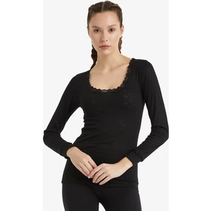 Kadın Termal Üst Uzun Kol Siyah Hafif ve Yumuşak Kumaşla Düşük Aktiviteler İçin