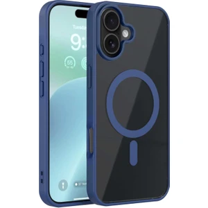 Kzy Apple iPhone 16 Kapak ile Uyumlu Magsafe Wireless Şarj Özellikli Tam Koruma Sert Kılıf - Lacivert