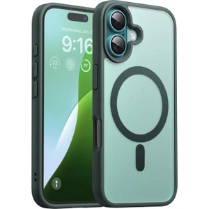 Apple iPhone 16 Kapak ile Uyumlu Magsafe Wireless Şarj Özellikli Tam Koruma Sert Kılıf - Yeşil