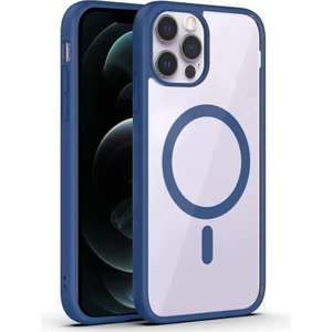 Apple iPhone 12 Pro Kapak ile Uyumlu Magsafe Wireless Şarj Özellikli Tam Koruma Sert Kılıf - Lacivert