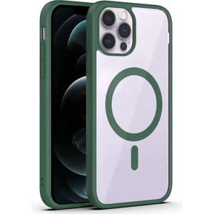 Apple iPhone 12 Pro Kapak ile Uyumlu Magsafe Wireless Şarj Özellikli Tam Koruma Sert Kılıf - Yeşil