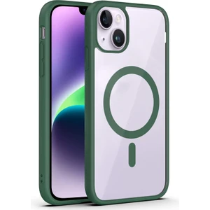 Kzy Apple iPhone 14 Kapak ile Uyumlu Magsafe Wireless Şarj Özellikli Tam Koruma Sert Kılıf - Yeşil