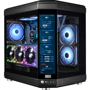 North Evo Vision LCD Ekran 7x ARGB Fan Type C ATX Mid Tower Panoramik Temperli Cam Gaming Kasa Siyah