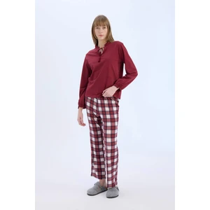 Pijama Takımı Regular Fit Bisiklet Yaka Uzun Kollu Üst Kareli Uzun Altı-Fall in Love E2353AX24WN