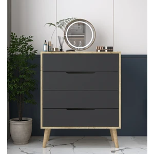 VM VERTEX MOBİLYA Flora Şifonyer 4 Çekmeceli Yatak Odası Bebek Odası Safir Meşe-Antrasit