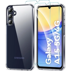 Samsung Galaxy A15 Şeffaf Silikon Kılıf + 2 Adet Cam Ekran Koruyucu Seti