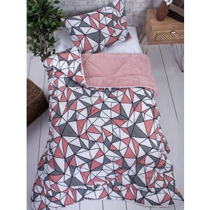 Dejavu Teks Tek Kişilik Welsoft Geometrik Desenli Gri/somon Yorgan Seti Battaniye - Yorgan ve Çarşaf Takımı