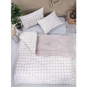 Dejavu Teks Çift Kişilik Welsoft Kareli Bej Yorgan Seti Battaniye - Yorgan ve Çarşaf Takımı